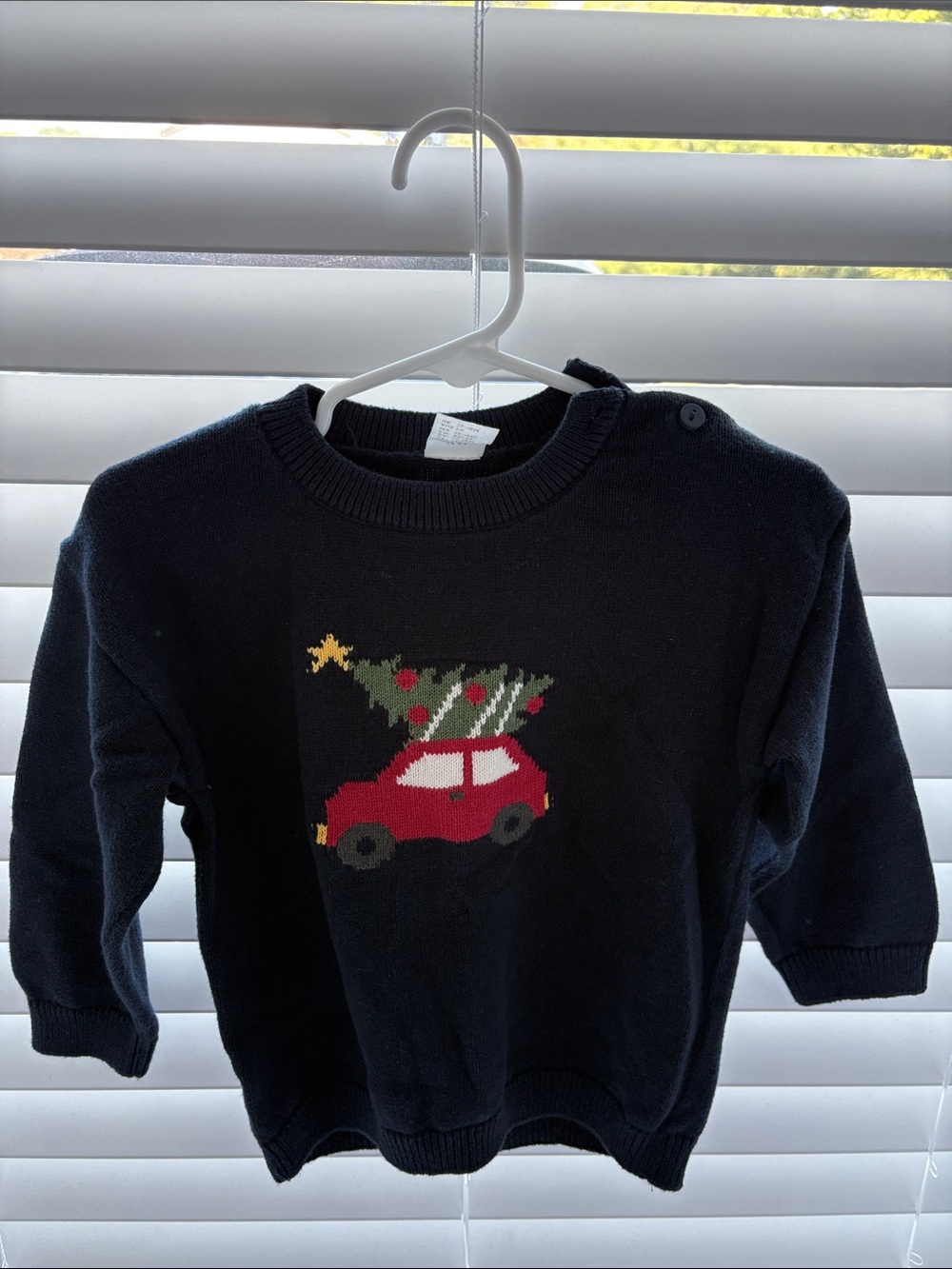 H&M Navy Sweater with Red Car and Green Tree Motif